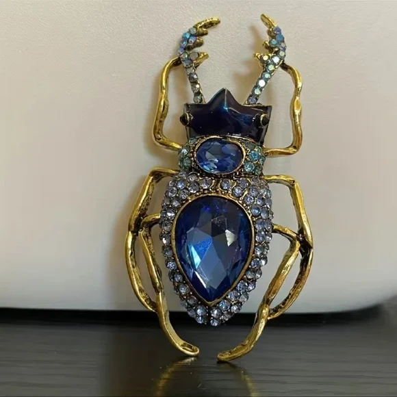 Large Vintage Royal Blue Sapphire Scarab Insect Brooch - Picture 4 of 5